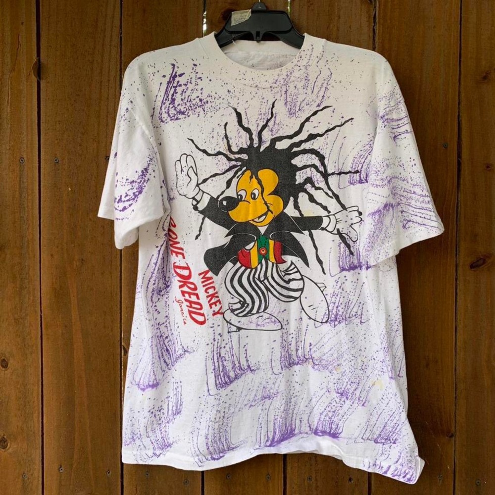 Vintage 90s Mickey Mouse Gone Dread Jamaica All over print T-shirt Size XL